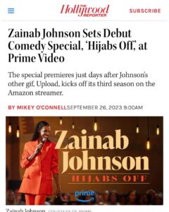 Zainab Johnson Instagram - Super excited to announce you’ll be able to watch my very first ONE HOUR SPECIAL‼️ OCTOBER 24TH only on @primevideo 🤗 #zainabjohnson #hijabsoff #standup #comedy #onehourspecial