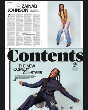 Zainab Johnson Instagram - Really honored to be featured in @rollingstone new issue alongside @ramy @taylortomlinson @druski @catccohen @wolvesofglendale I was shocked when I got the call but Mashallah 

Writer @itsme_agannn 
Photographer @maju.rogo
Managing Editor @weinflash
Creative Director @joe_hutchinson
Director of Photography & Deputy Creative Director @emma.v.reeves
Hair @pdouble21
Makeup @merrellhollis
Denim @loewe