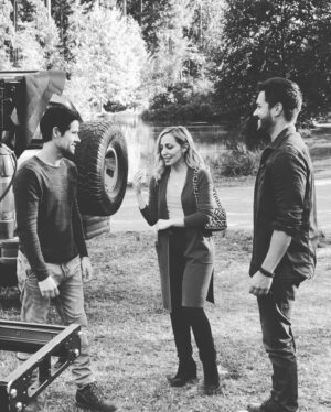 Zibby Allen Instagram - At long last, some VR #bts 🩶

#virginriverseries #virginrivernetflix #virginriverseason5 

(photo of Martin and me taken by @alexandrabreck on her cool n’ fancy 📸 )