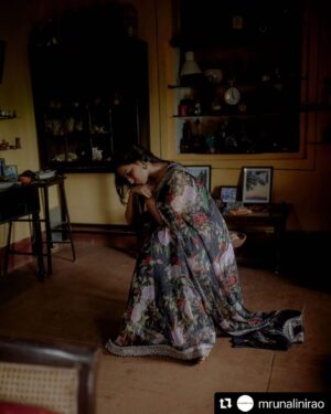 Zoya Hussain Instagram - #Repost @mrunalinirao with @make_repost
・・・
Mrunalini Rao saree is a classic heirloom, made to cherish for the years to come. Every print, colour and embroidery is carefully chosen and infused with our techniques and crafts to create timeless & unique pieces.

Seen here is our black Vana printed organza saree. Now available to shop at our flagship store & @elaheofficial. 

Muse @zyhssn
Photography @farhanhussain @featartists
Stylist @jahnvibansal
Jewellery @moi.vibe
MUA @leeview_makeup
Videography @king.prawns
Production @taniafadte

#MrunaliniRao #Zoya #SareeCollection