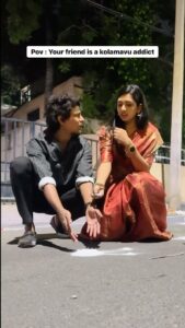 sai Dhanya Instagram - Tag tat friend 😂 Happy Diwali ✨ W/ @dhan__yaa 🎥 @vicky_swagz Saree from @house_of_shrisha . . . #reels #reelsinstagram #reelitfeelit #comedy #funny #relatable #friends #cokeboys #boyswillbeboys #diwali #content #instamood #instafashion #instalike #instadaily