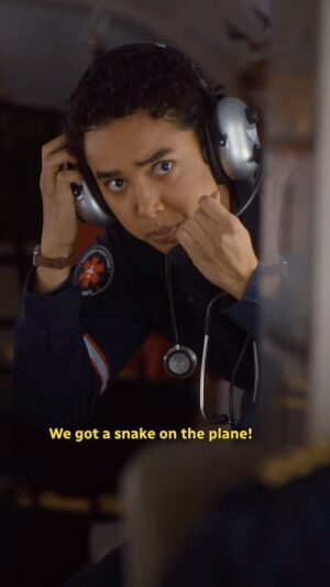 Aaron Ashmore Instagram - 🚨 we got a snake on the plane 🚨

📺: SkyMed | @sydneykuhne | @im2fancy_ | @aaron_ashmore | #Jenny🐍