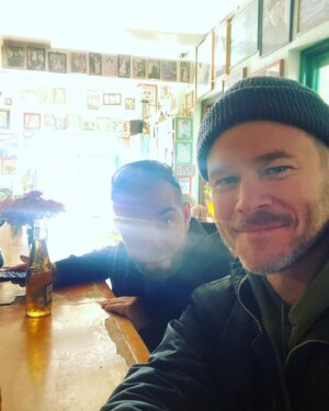 Aaron Ashmore Instagram - Not a great pic of my good buddy Chris. The Flair is right across his face but boy did he treat to an amazing weekend at the cottage. Thanks for being such a good friend. ❤️🥩🚤
