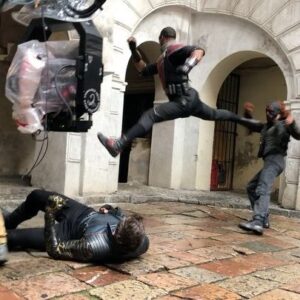 Aaron Toney Instagram - #tb #bts from #falconandthewintersoldier keeping Karli at bay and knowing when to get the heck out dodge against a super Solider 😜 Your welcome Buck @imsebastianstan. Falcon out!!!!! 

#stunts #action #eastereggs #mcu #marvel #falcon #wintersoldier #actiondesign
#tkd #martialarts #taekwondo #supersuit