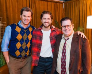 Aaron Tveit Instagram - Why else live… if not for GUTENBERG!? Thanks for visiting us in Schlimmer @aarontveit 🍽️✨ #GutenbergBway 

📸: @abrunkus