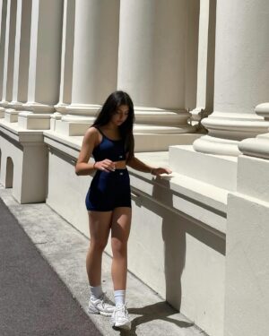 Abby Bergman Instagram - @exiestudio ATTICA collection 🤍
.
.
.
use code ABBY20 at checkout for 20% off 💕
.
.
.
Wearing uplift shorts/ uplift sports bra in royal blue 
#teamexie #exieangel #exieactivewear #gifted