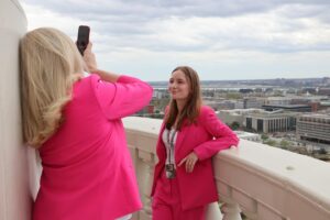 Abigail Spanberger Instagram - I was so happy to have my daughter with me on Capitol Hill to celebrate her birthday — and even more grateful to experience the hike up to the Capitol Dome with her!

Can you spot Virginia in the background? 👀