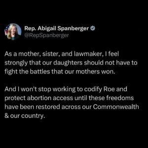Abigail Spanberger Instagram - Our daughters should not have to fight the battles that our mothers won.
