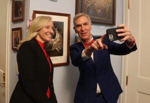 Abigail Spanberger Instagram - I had an excellent meeting with @BillNye (yes, the Science Guy) and representatives from the Planetary Society earlier today. Thank you for all of the important work you do to encourage STEM education and advance space policy priorities.

(Note to my daughters: I’m very sorry that I met Bill Nye again and didn’t bring you with me, but it’s a school day and you need to be at school! I love you! -Mom 😳)