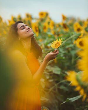 Abitha Venkat Instagram - I don’t think anyone can ever be unhappy in a sunflower field🌻❤️ The last pic was when I realized I had to drive back home 🥲
.
On cam, my early morning drive partner, @vigneshlk 🥲
.
..
#sunflowerfield #sunflowerfieldsphotography #summer #model #chennai #picoftheday #monday #insta #india #photooftheday #instagood #saturday #modelphotography #chennaimodel #abithavenkat #abithavenkataraman