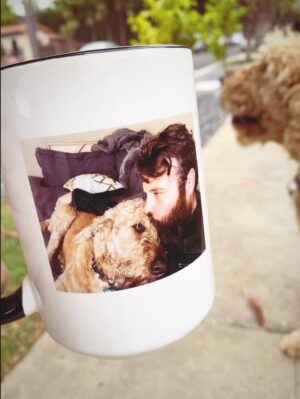 Adam Bartley Instagram - Mornin' rituals w/ H-dog.  Best gift ever. ☕️