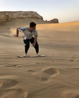 Adam El Sharkawy Instagram - Went sand boarding in Fayoum. I love Egypt. Thank you @mohamed.seri2007 and his beautiful family for having me 🙏. I LOVE EGYPT! 🇪🇬 
#egypt #fayoum #shredz
