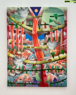 Adam Lucas Himebauch Instagram - A painting painted in early November. This one is heavy on the whimsy and definitely plays with the trope of my inner child being addicted to cartoons and video games.

Appropriately titled “Dove Tales Woohoo,” the painting was shown in South Korea last week as part of an exhibition by @shin_gallery. A few additional paintings of mine were shown as well. Very grateful. 🙏

But it’s so funny where paintings can take you! Not focusing on the previous or the next, rather placing emphasis on whichever canvas is being worked on at the moment. To quote 1994’s Oscar award winning film, you never know what you’re gonna get. 🕊️