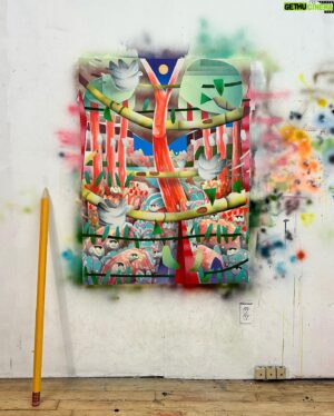 Adam Lucas Himebauch Instagram - A painting painted in early November. This one is heavy on the whimsy and definitely plays with the trope of my inner child being addicted to cartoons and video games.

Appropriately titled “Dove Tales Woohoo,” the painting was shown in South Korea last week as part of an exhibition by @shin_gallery. A few additional paintings of mine were shown as well. Very grateful. 🙏

But it’s so funny where paintings can take you! Not focusing on the previous or the next, rather placing emphasis on whichever canvas is being worked on at the moment. To quote 1994’s Oscar award winning film, you never know what you’re gonna get. 🕊️