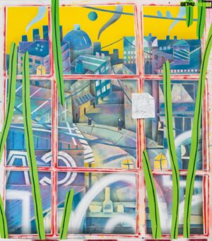 Adam Lucas Himebauch Instagram - :
“Grass is Always Green No Matter What”
96 x 84 inches 2023

A large windowscape from the inside looking out. Part of Adam’s Never Ever Land exhibition currently on view at NYC’s @ceysson_benetiere. Visit the paintings (along with the artist) IRL until March 16th. Digital visitors welcome at www.himebauch.live -Sydney 🚀