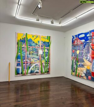 Adam Lucas Himebauch Instagram - :
“Grass is Always Green No Matter What”
96 x 84 inches 2023

A large windowscape from the inside looking out. Part of Adam’s Never Ever Land exhibition currently on view at NYC’s @ceysson_benetiere. Visit the paintings (along with the artist) IRL until March 16th. Digital visitors welcome at www.himebauch.live -Sydney 🚀