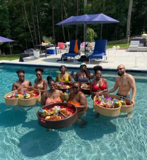 Adamma Ebo Instagram - June 10th, 2023. 

A relaxing floating brunch birthday with the Mama to be/soulmate. 

Cheers to year 32🍍🍗👙✌🏿