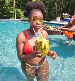 Adamma Ebo Instagram - June 10th, 2023. 

A relaxing floating brunch birthday with the Mama to be/soulmate. 

Cheers to year 32🍍🍗👙✌🏿