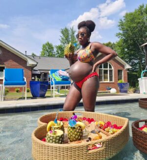 Adamma Ebo Instagram - June 10th, 2023. 

A relaxing floating brunch birthday with the Mama to be/soulmate. 

Cheers to year 32🍍🍗👙✌🏿