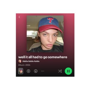 Addie Weyrich Instagram - it’s out it’s out wow it’s out music is so cool I love it so much oh my god thank you mitch for saying “yeah addie we could totally do a song together” two years ago and now it’s 2024 and we have a whole album - I don’t know how I would have survived myself without this outlet and now it’s not ours anymore, it’s yours (and when I say “yours” I mean that if you’re reading this caption right now, if you listen to these songs, they will be yours, yours to do whatever you want with, please enjoy recklessly for that is how these songs were made)