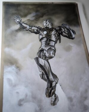 Adi Granov Instagram - Grisaille finally finished like the slow march of decay. Colour tomorrow which will brighten everyone's day so much we'll forget the misery that is existence.

#ironman #marvel #adigranov