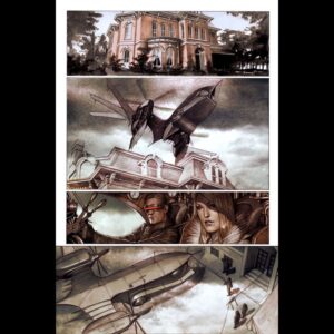 Adi Granov Instagram - Still my favourite page of sequential art I ever did. Back from 2008. Steampunk X-Men. Loved the whole idea. I designed that air-ship just for this, but even today I still love it. I'd love to do something more with it.

Come to think of it, I'd love to do another short story like this, but the time is so short these days.

#xmen #emmafrost #cyclops #marvel #adigranov