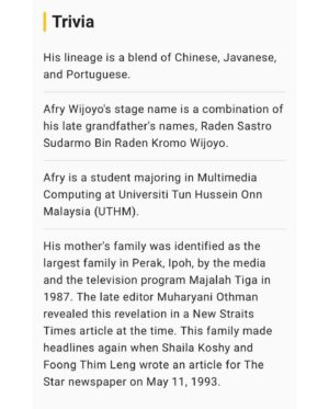 Afry Wijoyo Instagram - 10 years of pursuing a career in this industry—this is the story of how it all began. I was discovered by a talent agent on the sales floor when I was working at @hm Nusentral Kuala Lumpur, as a sales advisor in 2014. He introduced himself; Cole, and we both met after my shift ended, drank some tea, and discussed it. I accepted his offer with gratitude.
 
I managed to appear in my first print ad for @petronas, along with other talent. At that time, I was also involved in TV commercials and magazine spread by @kumpulan_media_karangkraf. Thank you @odayunus for giving me a chance.
 
A few months later, in 2015, I was approached by another talent agent, offering me a re-enactment role for a documentary. That was my starting point in the acting industry. In the same year, I decided to focus more on my best work in customer service while I pursued a talent career as my part-time job.
 
Then, in 2022, after I left the executive position, an important person from @orangetreeproduction , Abg @faisalchalahmad67 contacted me and offered me a role in TV miniseries; Cikgu Terpaling A!, directed by Mr. @kyollhamzah_director . I was scared. Fueled by passion but blinded by nerves.
 
I didn't know who my sparring partner was until I saw @izzueislam , and my chest was pounding. Doubly nervous when in front of me was remarkable actor @zamarulhisham93 , I spoke to myself (I still haven't gotten up from my bed or not?). I did my best not to show my nerves in front of them, and I did it with dignified. I am grateful to have met them both, and they did not hesitate to share their knowledge and some good tips during filming. Thank you! 🙏🏻✨
 
Last year, 2023, was a great revival in commercials and TV screens. I talk to God, and I know my path has difficulties and risks, but I know this is a journey approved by my parents and the creator, Allah SWT. Thank you to all the directors, producers, production team, backstage crew, and talent agencies. To the online, offline contributors, and @bookd_malaysia who gave birth to Afry as a newcomer. And to all my supporters, thank you still through my journey. Terimalah Afry Wijoyo dalam industri seni.

#AfryWijoyo #TVCommercial #Film