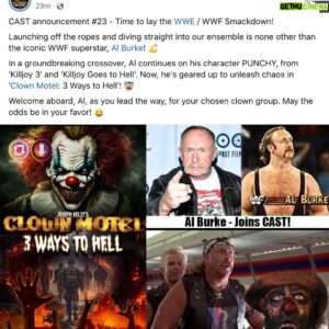 Al Burke Instagram - 🤡
Officially Punchy is now in Clown Motel 3
💪🏾 💜 💙 💚 💛 😁 😎
 🎥 🎬
#alburke #mroutrageous #UWF #AWA #WWF #IWA #IWF #prowrestling #prowrestlingking #prowrestlingchampion #hollywood #paparazzi #bellyache #redcarpet #tvcop #tvcops #ig #wireimages #gettyimages #hollywoodtoyou #actorslife #la #actor #stuntman #instagram