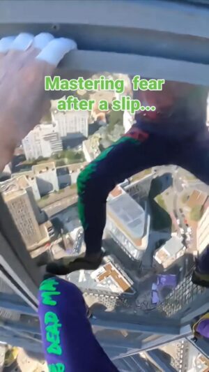 Alain Robert Instagram - when you are climbing  freesolo  mastering fear is mandatory.  Remaining  focused is what is allowing  me to overcome obstacles and challenges. 
#Climbing #freesolo #challenge #resilience #overcomingobstacles #climbinginspiration
