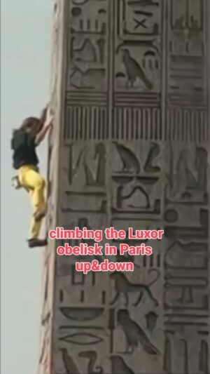Alain Robert Instagram - Climbing  the Luxor obelisk  in Paris  isn't only a one way ticket  as once at the top of the 31meters the only option  is to down  climb the entire  obelisk  including the 7m pedestal . It remains at today a very unique  experience  as the ascent  itself is intresting  and very difficult  3 meters below the top as the hieroglyphs are a lot smaller . Not need to tell you that the sight from up there is absolutely  amazing. 
#climbing #freesolo #challenge #adventure #luxorobelisk #paris #escalada #climbinginspiration