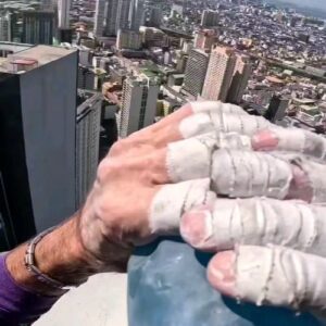 Alain Robert Instagram - why I got stuck two meters below the top of the Gt tower in Makati and I had to down  climb the entire building  which  made in total 438m . Knowing  that it was in March 2024 and that im already  61 years old . However  im conceiving my life only climbing  freesolo  and although  I don't need it anymore on a daily basis like back in my best days I still do need to feel that thrill few times a year and I keep on training  my body on purpose and staying fit . 
#climbing #freesolo #challenge #mindset #resilience #masteringfear #adventure #climbinginspiration