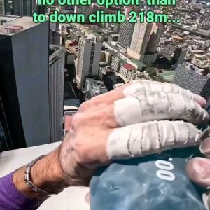 Alain Robert Instagram - Although  it was quite frustrating  reaching a dead end at the nearly  top of the Gt international tower in Makati Philippines I had to down climb freedolo 218m  out of the 220m tall building.  Two little meters were  missing as  flat and completely  impossible . However  and as a matter of life and death  I have kept my calm and my concentration  to make it safely snd successfully. 
#climbing #freesolo #mindset #challenge 
#masteringfear #goals #climbinginspiration
