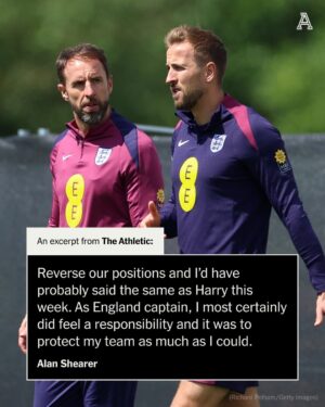 Alan Shearer Instagram - Harry Kane suggested former England players have a "responsibility" to “remember what it is like to wear the shirt” after Gary Lineker described England as “s***” against Denmark.

@alanshearer has his say on being criticised by Lineker as a player, the reality of life in camp, how players feel and why England are struggling.

Link in bio. 🔗