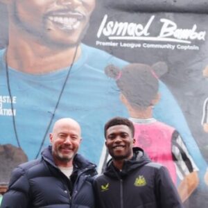 Alan Shearer Instagram - Ish Bamba arrived in Newcastle as a refugee from Ivory Coast

Today he is inspiring the next generation thanks to #PLKicks and @nufc

He has been rewarded with a mural painted near St James' Park that celebrates his impact in his community

#PLMoreThanAGame