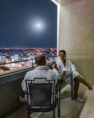 Alberto Rosende Instagram - We started our time in Lisbon in style! A nice glass of port with my best friend! Then a late night workout at the amazing hotel gym. Check out my insta story for the workout! #lisbon #portugal #iamatraveler #RosendeBrothers