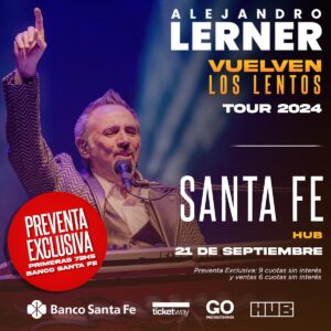 Alejandro Lerner Instagram - [PREVENTA EXCLUSIVA 72HS BANCO SANTA FE] 
💜 VUELVEN LOS LENTOS • TOUR 2024 • Atención ROSARIO y SANTA FE CAPITAL

Allí estaremos con toda la banda! 
RESERVÁ tu lugar! 

✅ ROSARIO 20/9 • Teatro Astengo 
Tickets en @tuentrada 

✅ STA FE CAPITAL 21/9 • HUB
Tickets en @ticketwayoficial 

🔥Preventa exclusiva con Banco Santa Fe 9 cuotas sin interés! 🔥

#AlejandroLerner #VuelvenLosLentos  #Rosario #SantaFe