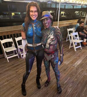 Alessandra Torre Instagram - We didn’t win the Living Art Expo prize but our paint jobs were still award-worthy! Both of our #bodypaint was created by @keywestbodypainters - who I highly recommend if you’re looking for #fantasyfest2023 artists!