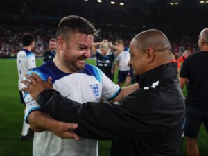 Alex Brooker Instagram - Another amazing week @socceraid! Over £14 million raised and it was a privilege to be involved again. Loved every second spent alongside so many brilliant people. I desperately wish my body allowed me to contribute more in the game but still loved getting megged by @luisnani and @robbiekeane 😂😂 Hope I can do it all again next year! #socceraid