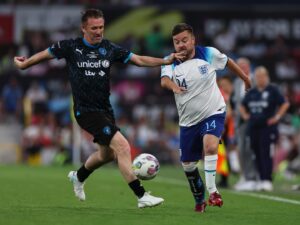 Alex Brooker Instagram - Another amazing week @socceraid! Over £14 million raised and it was a privilege to be involved again. Loved every second spent alongside so many brilliant people. I desperately wish my body allowed me to contribute more in the game but still loved getting megged by @luisnani and @robbiekeane 😂😂 Hope I can do it all again next year! #socceraid