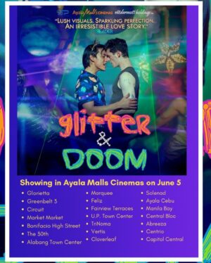 Alex Diaz Instagram - Do I have your attention?

Good!

Glitter and Doom premieres all over the Philippines tomorrow.

This is so important to me. Why?

Because I still feel shame when I look at the movie poster. 
And there’s so many others that wont even see it in Cinemas for the same reason. 

As a community its so important that we support these kinds of films and so we worked out buts off to get it across the Philippines just in time for Pride month!

I pray the day will come when we can tell stories about more than celebrating queer love and the trauma of being queer. But for now, I hope @glitteranddoommusicalph gives you all the loving feels and shows you the vibrantly beautiful world and colorful imagination of everyone that made this film happen.

This movie was a gift from the writer of this film to the director of this film and they’ve been together for 20   years. 

If you only knew how hard we’ve worked to get this onscreen and thanks to @ayalamallscinemas and @solarpicturesph and my amazing team, we are showing EXCLUSIVELY in Ayala Cinemas across the country!

This collective effort is our gift to you ❤️

Glitter wants to join the circus. Doom was to be a musician. And theyre in love. Its that simple. Enjoy ☺️

Bukas na yung thank you’s, mag reready pako for the premiere tonight at 7pm in Trinoma! 

Love is love and it has no gender cuz its a feeling. 🌈 
Happy Pride 🏳️‍🌈