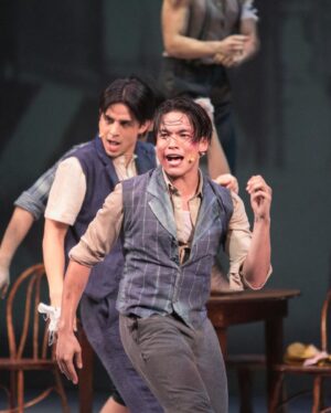 Alex Diaz Instagram - As we approach the opening night of #BarBoysANewMusical I couldn’t help but reflect on my debut in theatre with @9wtonline as #racetrackhiggins in #Newsies. 

The physical stamina we had to develop in order to sing live while doing these stunts was insane as well as all the styles of dance we learned.

6 years later, I’m back as a law student in the all-original filipino musical #BarBoys by @barefootcollab (Originally by @kipoebanda)

Although also demanding in its own way, this musical definitely is a beautiful story and we can’t wait to show you what its all about! 

Our opening weekend is sold out. Grab tickets while you can and together let’s cross that line!
Photo credit: Googleygooeys.com
