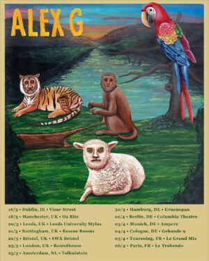 Alex G Instagram - just announced uk   europe dates next year

those who pre-order god save the animals via domino mart will be emailed a pre-sale code for thursday morning @ 9am BST/10am CET
general on-sale friday @ 9am local

artwork by kyle schwander
