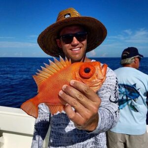 Alex Kompothecras Instagram - Can anyone tell me what this cute little critter is?? Looks like a Bigeye something lol but still not sure. 🐠🐠🐠#gulfofmexico #ofshorefishing #shimanofishing #grouper #snapper