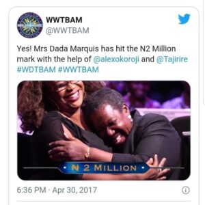 Alex Okoroji Instagram - Fun Facts #1: 4 years ago, I was a celebrity guest on a TV Game Show. This has to be one of the most profound images of me...It's the JOY for me.😍

See, I have quite a romance with Television.

👉 I've been on a game show. 
👉I've been on a reality show. 
👉I've played some of the best characters on many TV soap operas and drama series. 
👉I was a Daytime TV Presenter for 3 different programmes.

👉I've voiced many TV commercials and I've been interviewed on many TV shows.

👉I certainly have a relationship with Television. I didn't realise it but my relationship is deep.

Yes - My career started on TV.😍

🙌🏽 But being a celebrity guest on the 'Hot Seat' of the 13th season of "Who Wants to Be a Millionaire" has to be the most challenging thing I've done on Television.🙈

No, it's not playing a Muslim woman, "Zainab” on Tales of Eve or Playing "Betty" on Spider as @johnnjamah.film love interest. Or "Susan" on Tinsel as the lawyer/best friend to my 'then' real life husband's "On-Screen Wife", Amaka.😂 It wasn't being Stella, one of the antagonists on Rush or Ajuma on "US", Daisy in Heaven's Gate or any character.😂

It was being "Alex Okoroji" on "Who Deserves To Be a Millionaire"... that had me sweating like crazy. 😆😂

Maybe it was the bright studio lights or Frank Edoho's simmering sarcasm and humor, perhaps it was the large studio audience or the dire awareness of how much this money could change lives of the children at The Marquis Foundation.

I knew Mrs Dada Marquis needed this money. Here, I am ready to play for Charity. Time to show my brilliance. Afterall at home, I answer all the questions correctly... ALWAYS. People say I'm intelligent.

Bring it on! 
See Sweat!🤣🤣🤣

Dang, In studio participation hits different.😂 Pray not to pee on yourself. If it's not your 'doubt' sashaying in front of everyone... it's the click of the countdown timer, and Frank teasing you like a feather under a hairy armpit.🤣🙈

Every win comes with a sigh of relief...and joy. Immense Joy.💃

This has to be one of the best things I've done in my life. Winning money for Charity.👌🏽

We won 2 Million Naira.💃💃 

#AlexOkoroji #QueenofExpression #WWTBAM #fbf #FlashbackFriday