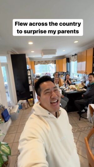Alex Wong Instagram - Their shocked faces is everything 😂🤣 I usually only get to see my parents once or twice a year cause of my schedule 🥺 - My brother picked me up at the airport and then I hid in the basement til they sat down for lunch and surprised them 😂 My brother said “cook some extra food, I’m really hungry and want leftovers” 😂🤣