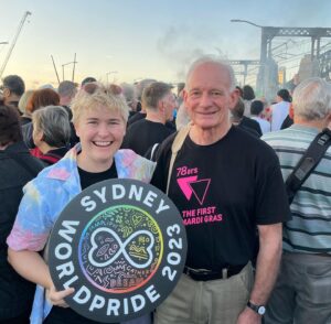 Alex the Astronaut Instagram - I was born on Mardi Gras and I crossed the bridge for World Pride with my new friend Richard who was apart of the first Mardi Gras in 1978. And Albo