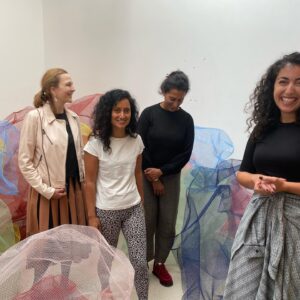 Alexandra Munroe Instagram - In London, after being away from my home away from home for two years!  Thrilled to spend ACTUAL time together with my Guggenheim Abu Dhabi colleagues @jessicacerasi and @sandhini.poddar. Here, we are visiting @ranabegumstudio and celebrating her many public commissions, dissolving “monuments” into swaths of diaphanous form and color. 

#ranabegum #london #contemporaryart #amritajhaverigallery #best #guggenheim