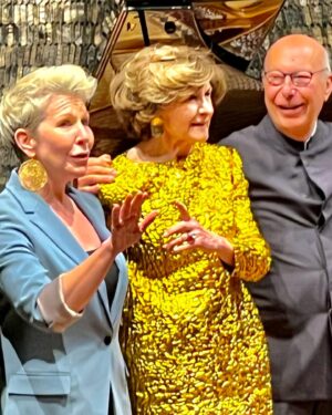 Alexandra Munroe Instagram - In Antwerp this weekend, celebrating Axel and May Vervoordt’s golden wedding anniversary at their castle, in the light of a full moon. Honored to be among their many friends from around the world who revel in the beauty they create, layered with palimpsests of cultural, architectural, and aesthetic visions drawn from Old Europe, Japan, India…and powered by the vision of some of the greatest artists of our time. Music is perhaps their most beloved passion; flip through these images to see Axel and May with soprano Joyce DiDonato, who performed the evening before on a stage whose backdrop was a monumental wall hanging by El Anatsui. Thank you, friends, for your enlightened generosity. And congratulations. 

@axelvervoordt_co @mayvervoordt @borisvervoordt @kimsoojastudio @anish.kapoor @jamesturrellart #magic #antwerp #goldenanniversary #gutai #joycedidonato #friendship