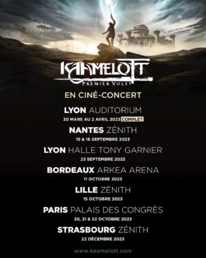Alexandre Astier Instagram - Kaamelott - Premier Volet
Ciné-Concert en tournée en 2023

Plus de 100 musiciens et chanteurs en synchro avec la projection de KV1

http://www.kaamelott.com

Avec les orchestres nationaux de Lyon, d’Île-de-France, de Bordeaux Aquitaine, des Pays de la Loire, l’Orchestre Philharmonique de Strasbourg et le Brussels Philharmonic.

#kaamelott
#KaamelottPremierVolet