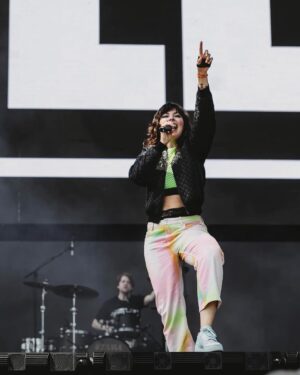 Alexis Krauss Instagram - Had such a blast at @justlikeheavenfest 🫧

It was an honor to share the stage with so many excellent bands and so many badass women! Seriously thank you @goldenvoice for stacking the fest with babes like @cssmusic @teganandsara @phantogram @gossipmusicofficial and @metric just to name a few.

Despite it being almost 2 years since our last show, I was proud of our set. It was an honor to be joined by @billyrymer on drums and as always @katersteinberg brought her all. Huge shout out to @mrsoundlady and @_feeb_ for filling in and being absolute gems. Immense love for @the.waffle and so much respect for @rebelofnyc. You had to navigate a lot and you did it with incredible calm and professionalism 🖤

Looking back and seeing Wilder bouncing around with his mama bear was an absolute dream come true. Thank you mom and @tbw22 for being the best baby support team I could ask for.

Thank you @badnailzriri for being a style queen and to our team @singerdoug @will_hubbard and @jennyfromlebloc for being there to support.

And lastly huge shout out to Derek @sleighbells for continuing to do this with me after almost 15 years!!!! Here’s to more shows and new music. Let’s goooooooo ❤️‍🔥

Photo 1: @sarahelizabethphotographyatx 
Photo 2: @quasarmedia 
Photo 3: @danielleagnello1900 
Photo 4: @ashleyosborn 
Photo 5: @sarahelizabethphotographyatx